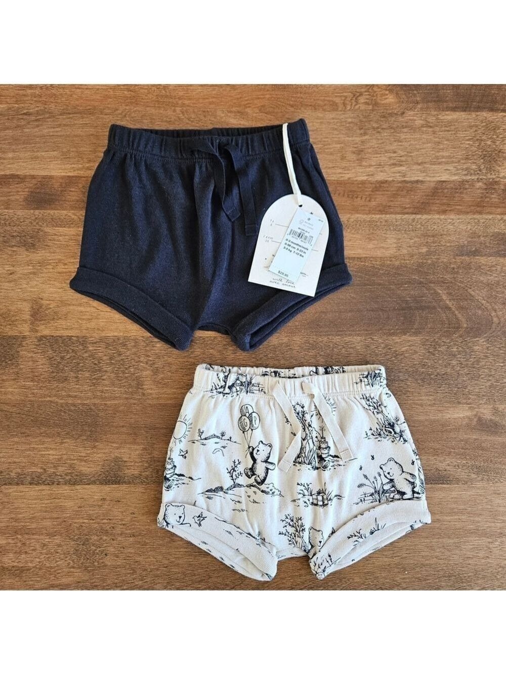 5/$25 Baby Gap Organic Cotton Shorts Bundle Bear Print & Black Size 0-3M